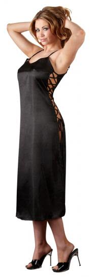 Cottelli Satin Neglige lang und schwarz