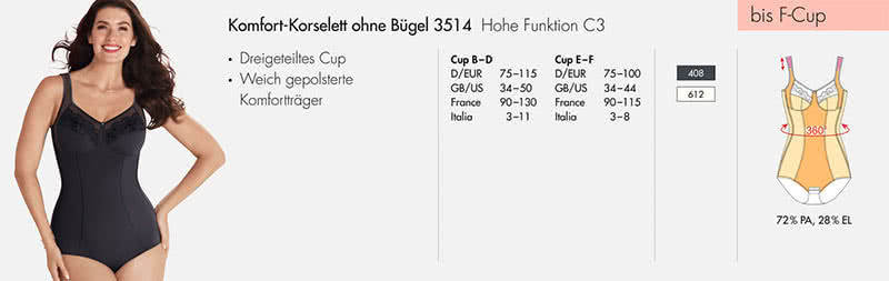 Anita Korselett ohne Bügel Amica bis Gr. 115 Anita Amica Komfort Korselett ohne Bügel 3514
