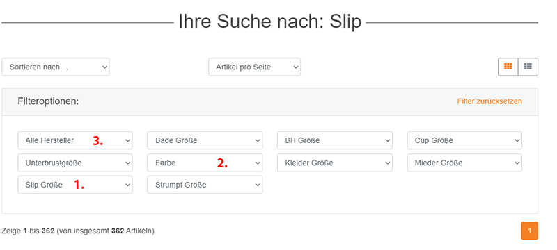 Suche Slip Farbe und Größe