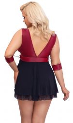 Cottelli Curves Babydoll mit Kunstleder bordeaux 2XL