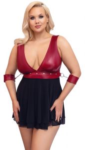 Cottelli Curves Babydoll mit Kunstleder bordeaux 2XL