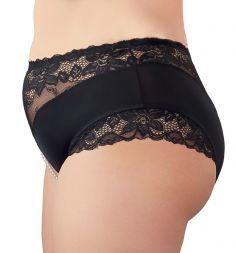 Auf dem Bild wird ein Perlenslip in der Farbe schwarz von der Marke Cottelli von der Seite gezeigt.