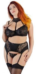 Cottelli Spitzen Strapsset schwarz mit Halsband 85 D reduziert