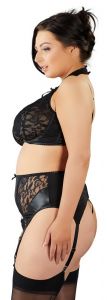 Cottelli Spitzen Strapsset schwarz mit Halsband 85 D reduziert