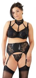 Cottelli Spitzen Strapsset schwarz mit Halsband 85 D reduziert